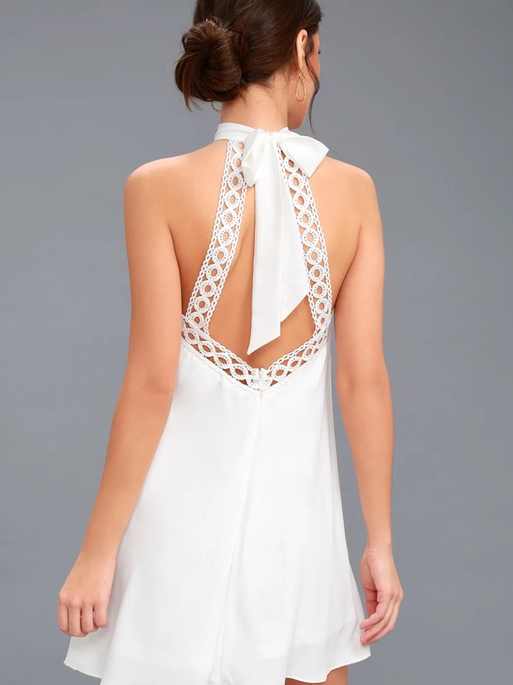 Lulu's White Halter Mini Dress with Lace Insets
